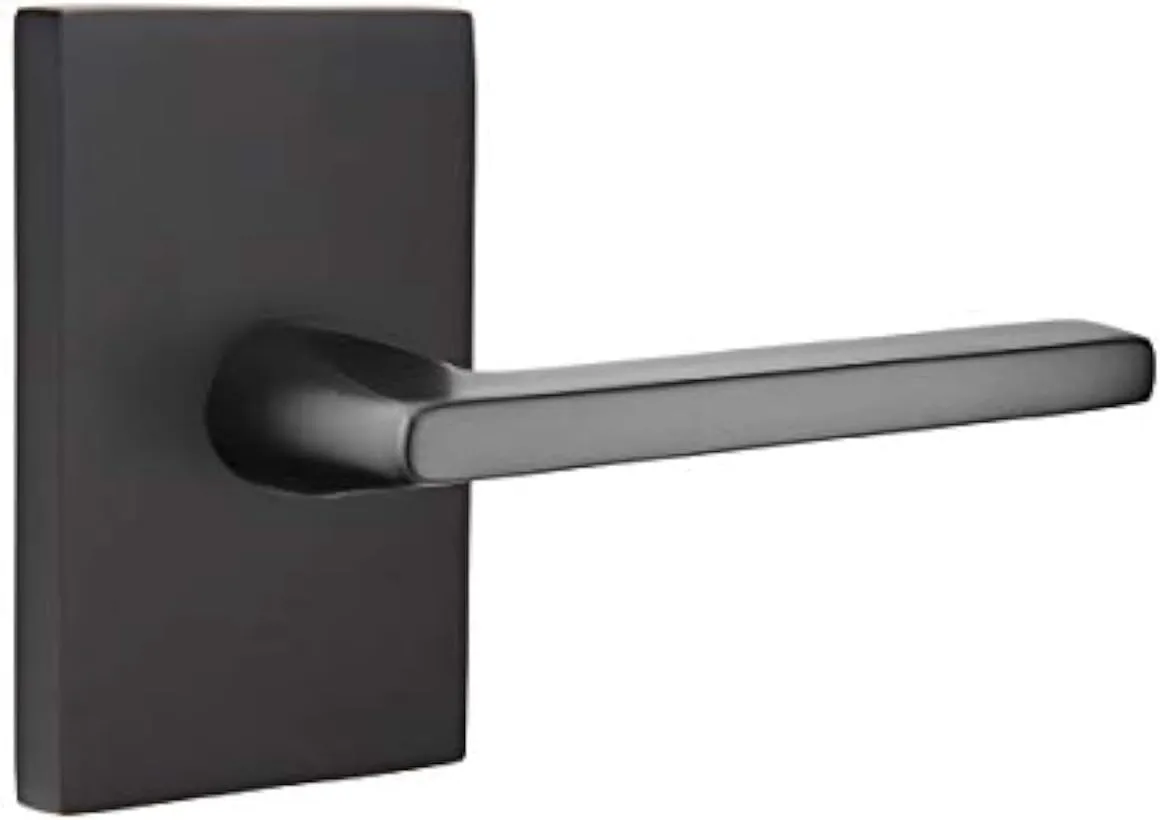 Emtek Passage Set, Modern Rectangular Rosette, Helios Lever, Flat Black, LH