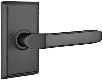 Emtek Privacy Set, Rectangular Rosette, Milano Lever (Right Hand, Flat Black)