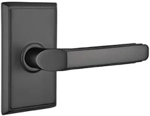 Emtek Privacy Set, Rectangular Rosette, Milano Lever (Right Hand, Flat Black)