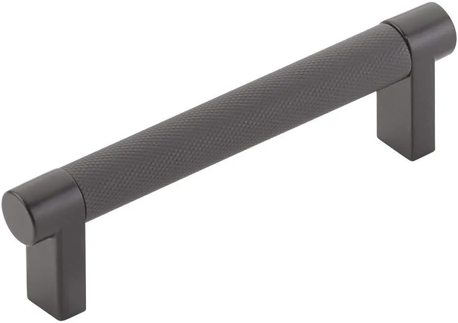 Emtek Select Knurled Cabinet Pull with Flat Black (US19) Stem Finish - Choice of Size - 84054.RECUS19.KNUS19 - Center-to-Center: 5"