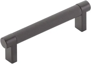 Emtek Select Knurled Cabinet Pull with Flat Black (US19) Stem Finish - Choice of Size - 84054.RECUS19.KNUS19 - Center-to-Center: 5"