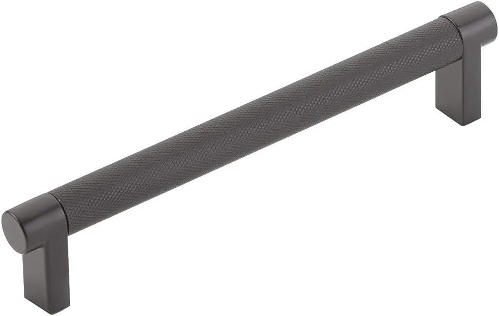 Emtek Select Knurled Cabinet Pull with Flat Black (US19) Stem Finish - Choice of Size - 84055.RECUS19.KNUS19 - Center-to-Center: 6"
