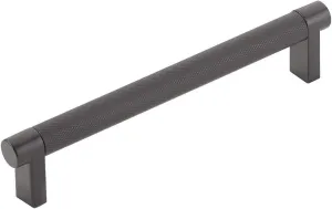 Emtek Select Knurled Cabinet Pull with Flat Black (US19) Stem Finish - Choice of Size - 84055.RECUS19.KNUS19 - Center-to-Center: 6"