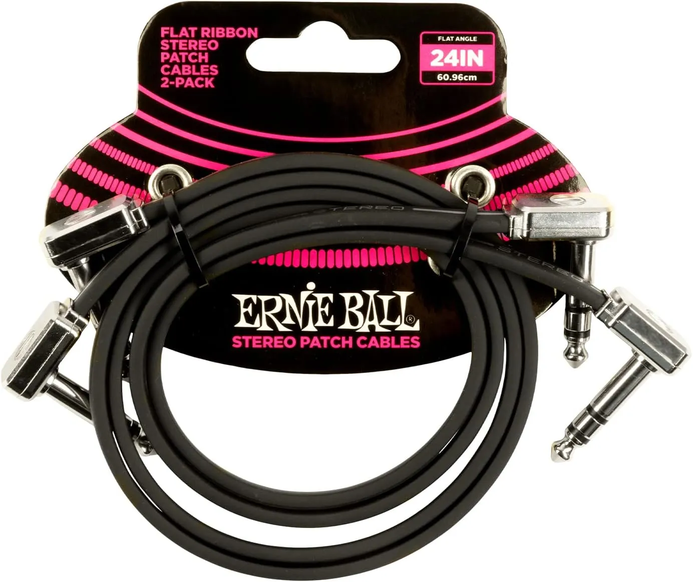Ernie Ball Flat Ribbon Stereo Patch Cable 2-Pack, 24in Black (P06406)