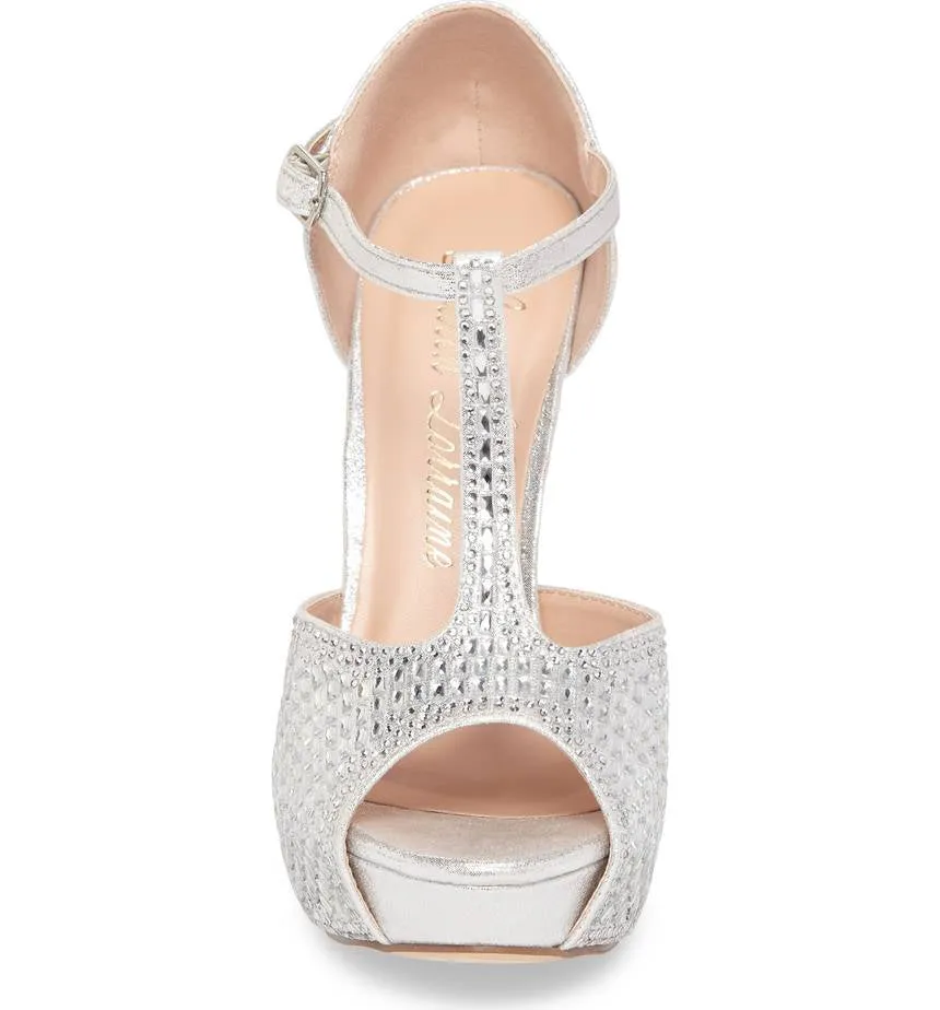 Extensive catalogue International coverage Sandals Lauren T-strap Crystal High Lorraine Silver Heel Embellished Pump Vivian