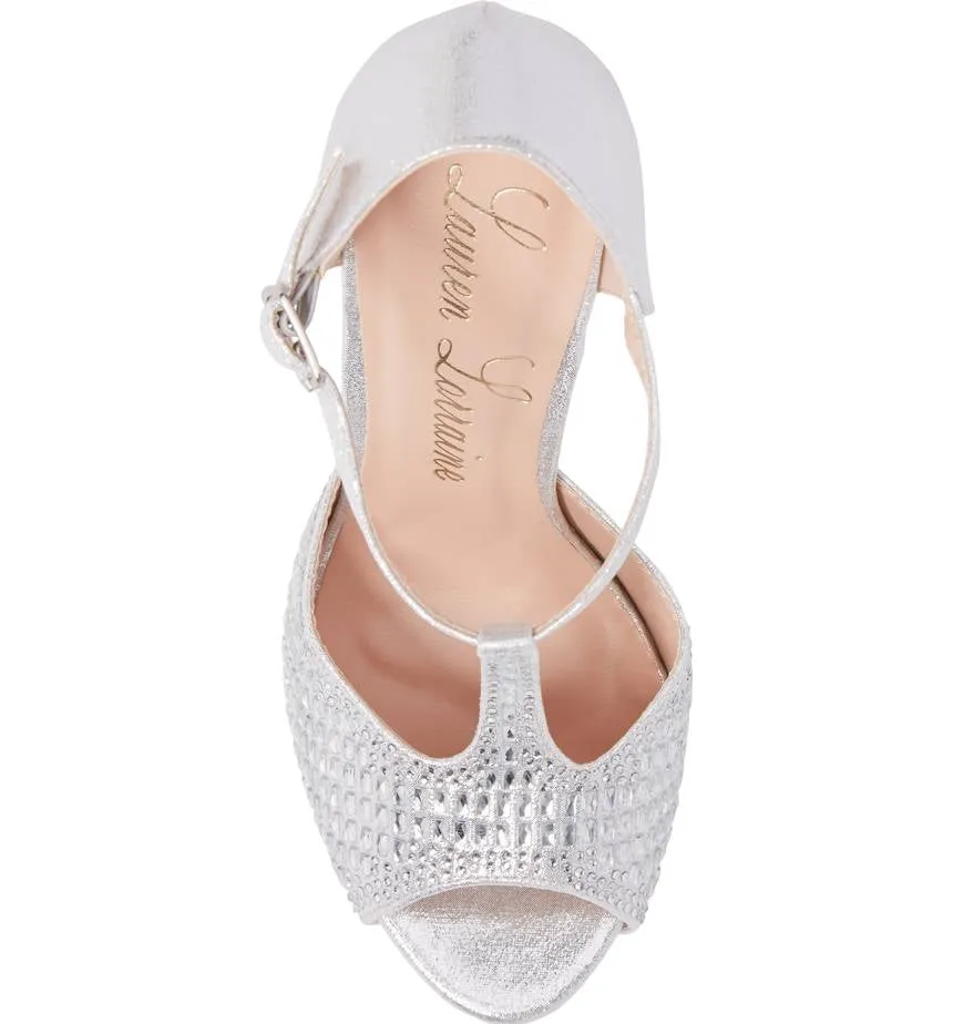 Extensive catalogue International coverage Sandals Lauren T-strap Crystal High Lorraine Silver Heel Embellished Pump Vivian