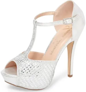 Extensive catalogue International coverage Sandals Lauren T-strap Crystal High Lorraine Silver Heel Embellished Pump Vivian