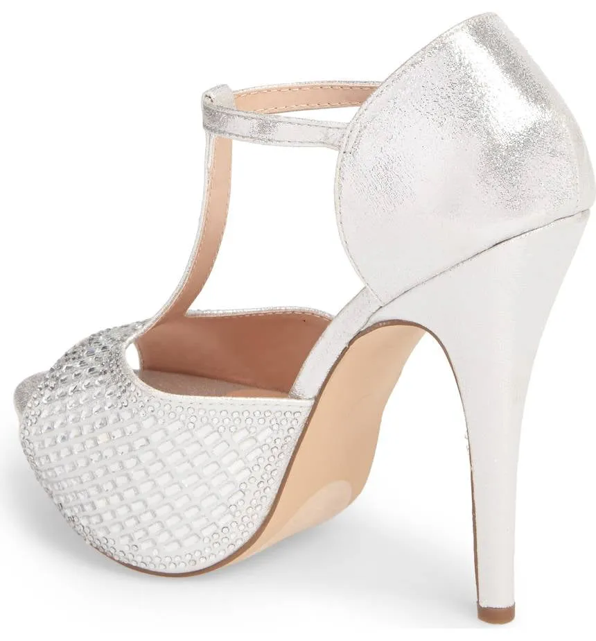 Extensive catalogue International coverage Sandals Lauren T-strap Crystal High Lorraine Silver Heel Embellished Pump Vivian