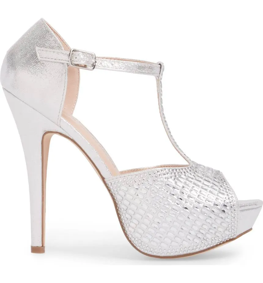 Extensive catalogue International coverage Sandals Lauren T-strap Crystal High Lorraine Silver Heel Embellished Pump Vivian