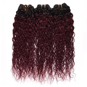 FEEL ME Ombre Hair Bundles Brazilian Water Wave Virgin Hair Bundles 1b/99j Black to Burgundy Ombre Brazilian Hair Weave Water Wave Ombre Human Hair Bundles 3Pcs 100% Human Hair Extensions(12 14 16)