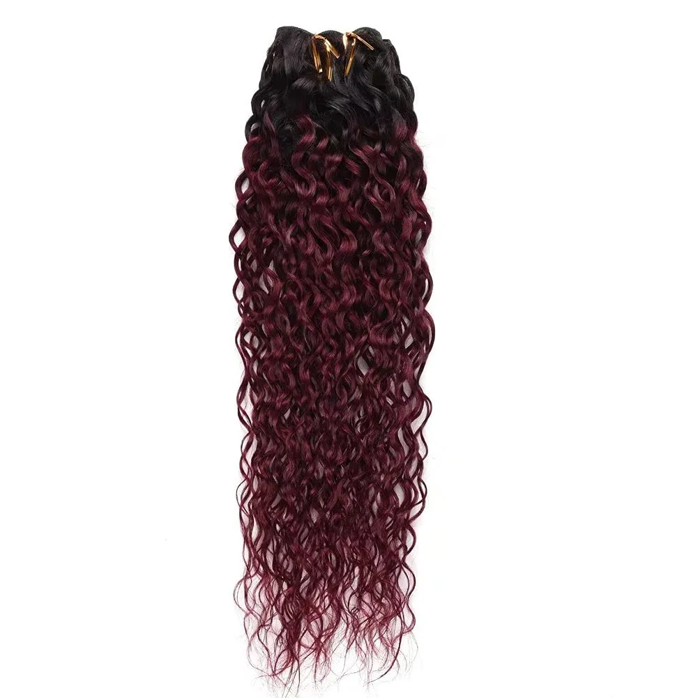 FEEL ME Ombre Hair Bundles Brazilian Water Wave Virgin Hair Bundles 1b/99j Black to Burgundy Ombre Brazilian Hair Weave Water Wave Ombre Human Hair Bundles 3Pcs 100% Human Hair Extensions(12 14 16)