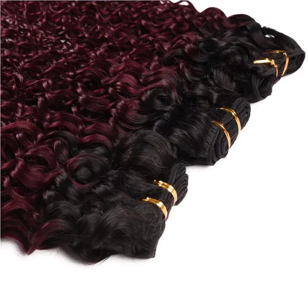 FEEL ME Ombre Hair Bundles Brazilian Water Wave Virgin Hair Bundles 1b/99j Black to Burgundy Ombre Brazilian Hair Weave Water Wave Ombre Human Hair Bundles 3Pcs 100% Human Hair Extensions(12 14 16)