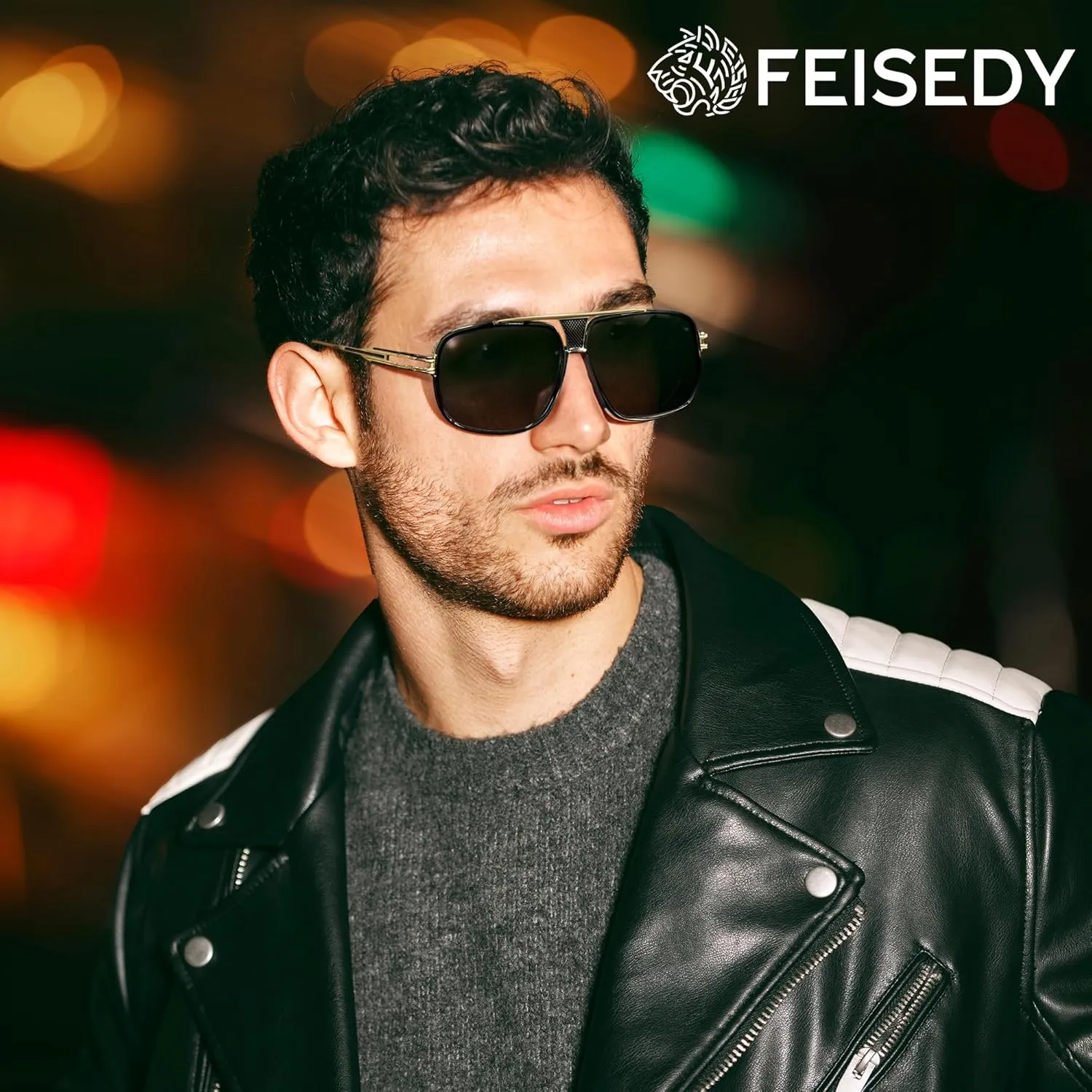 FEISEDY Sunglasses Mens Oversized Retro Metal Steampunk Shades Sunnies Fishing Driving B0272