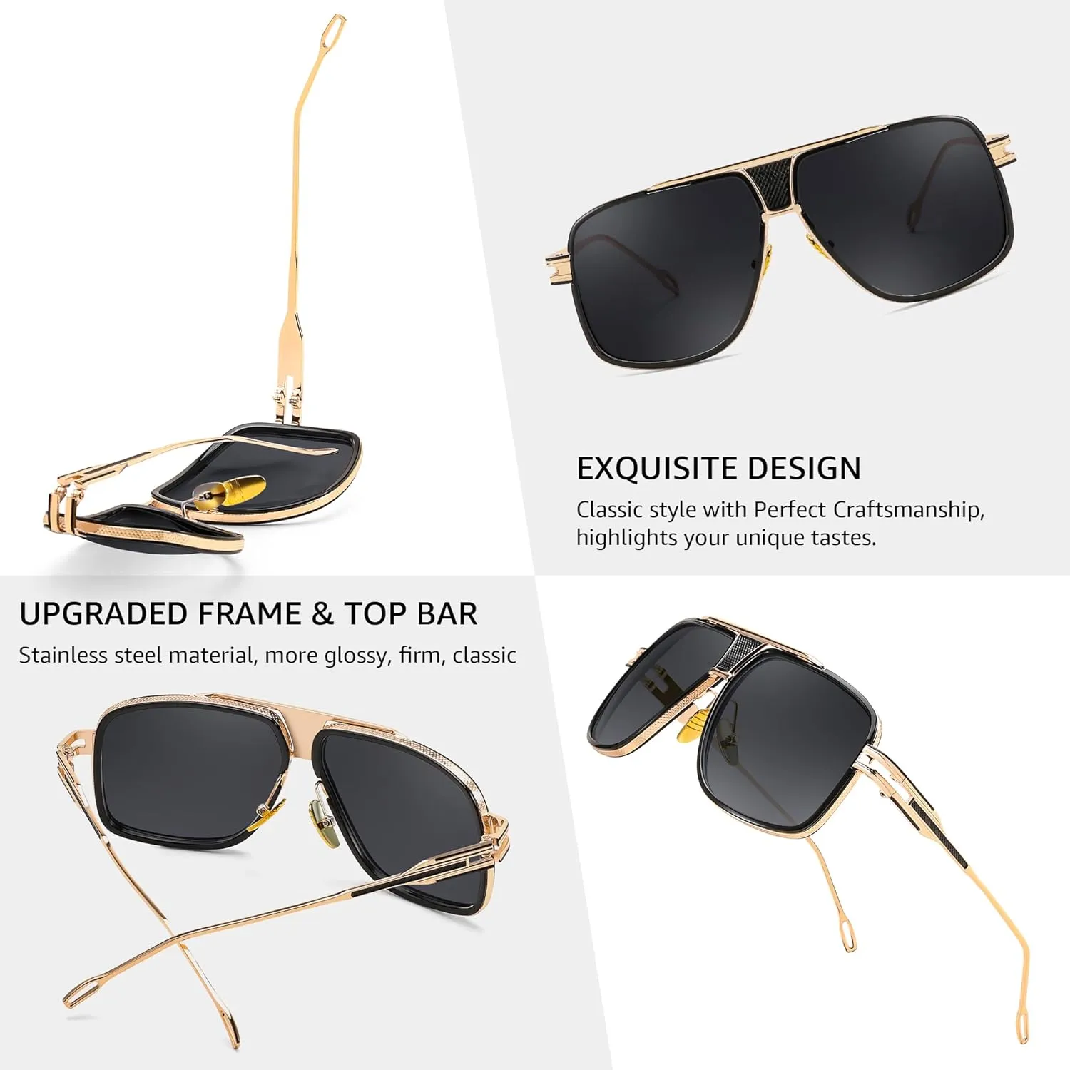 FEISEDY Sunglasses Mens Oversized Retro Metal Steampunk Shades Sunnies Fishing Driving B0272