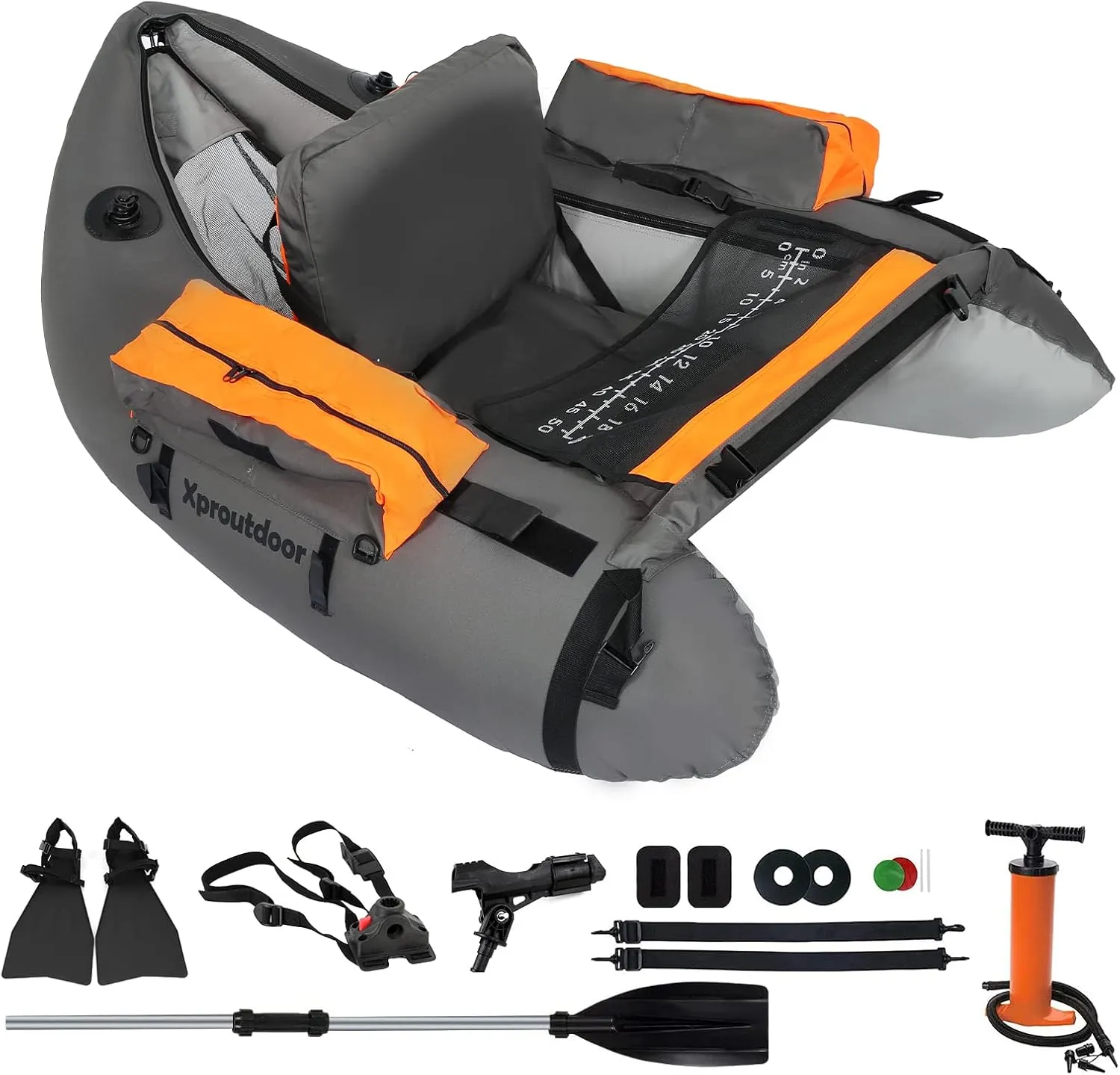 Fishing Float Tube with Adjustable Backpack Straps, Storage Pockets, Fish Ruler, Fly Fishing Boat with Pump, Oar, Rod Holder and Mount, Fins, 350LBS Load Bearing Capacity, FT003