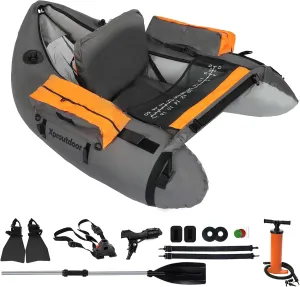 Fishing Float Tube with Adjustable Backpack Straps, Storage Pockets, Fish Ruler, Fly Fishing Boat with Pump, Oar, Rod Holder and Mount, Fins, 350LBS Load Bearing Capacity, FT003