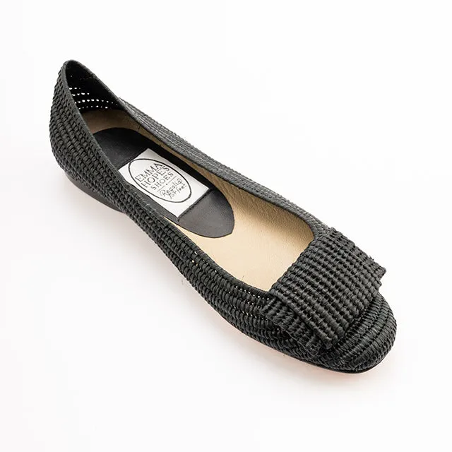 Flat Bow Raffia Chisel Ballet-Black