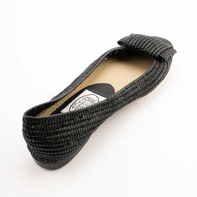 Flat Bow Raffia Chisel Ballet-Black