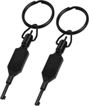 Flat Knurled Swivel Key, Universal Standard Handcuff Key 4" Long with Detachable Keyring, Black- 2PCS