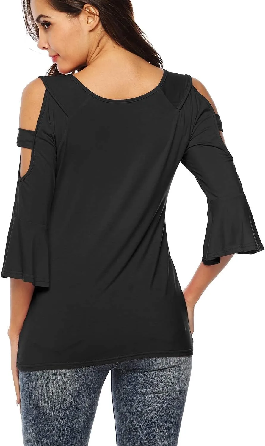 Florboom Womens Cold Shoulder Top Summer Basic T Shirts 3/4 Sleeve Casual Blouse Tshirts