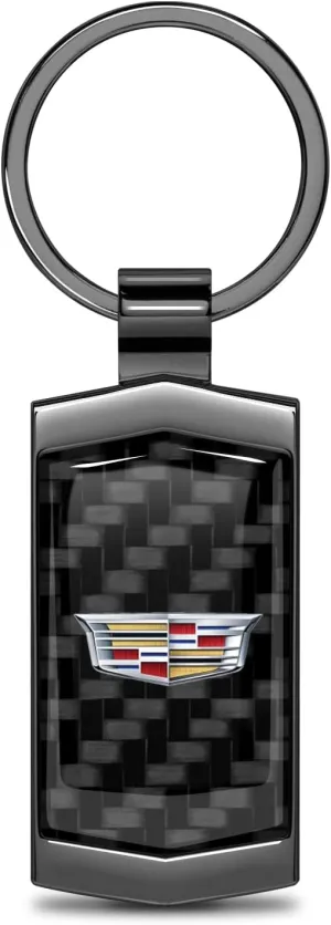 for Cadillac Crest Logo Real Black Carbon Fiber Gunmetal Black Case Key Chain Keychain, Official Licensed