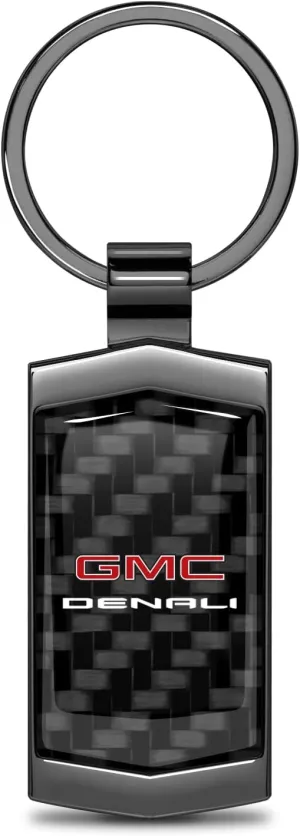 for GMC Denali Real Black Carbon Fiber Gunmetal Black Case Key Chain Keychain, Official Licensed