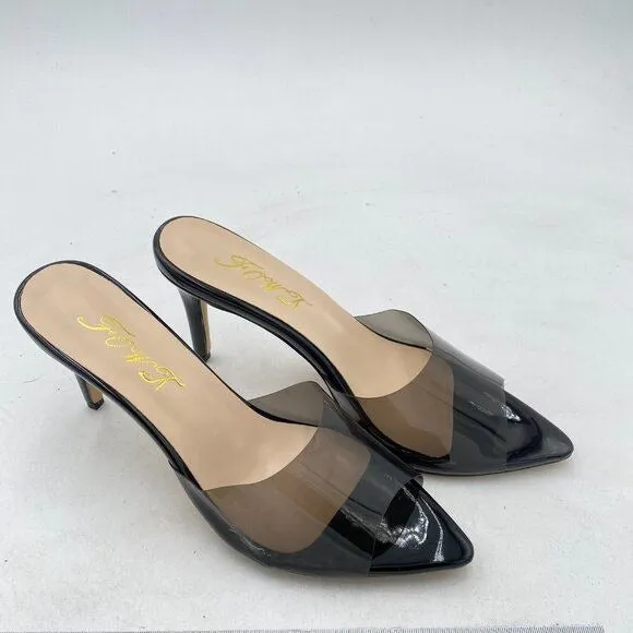 FOWT Black PVC Mule Open Toe Transparent Slippers with Sexy High Heel Sandals