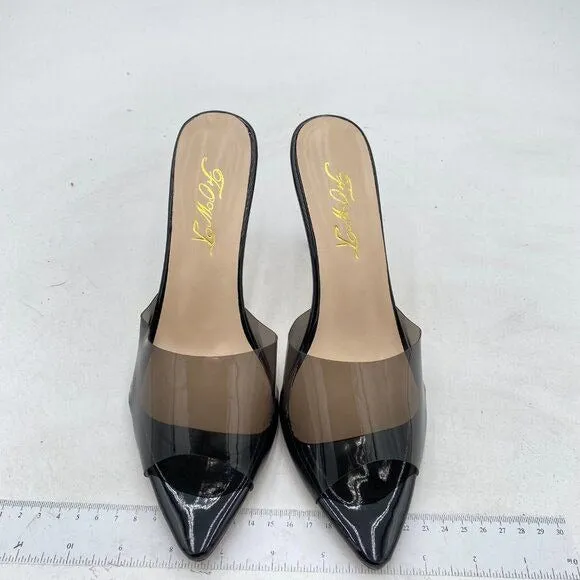 FOWT Black PVC Mule Open Toe Transparent Slippers with Sexy High Heel Sandals