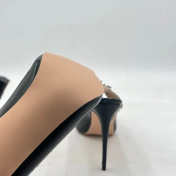 FOWT Black Rhinestone Strappy Pointed Toe Mules Stiletto High Heels Bridal Mule