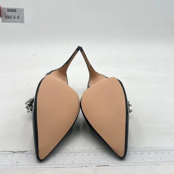 FOWT Black Rhinestone Strappy Pointed Toe Mules Stiletto High Heels Bridal Mule