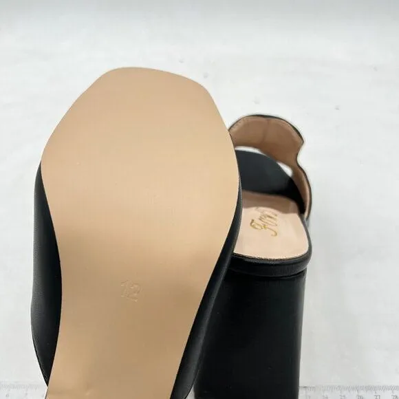 FOWT Black Square Open Toe Slip on Mule for Women Chic Flared High Heel Slipper