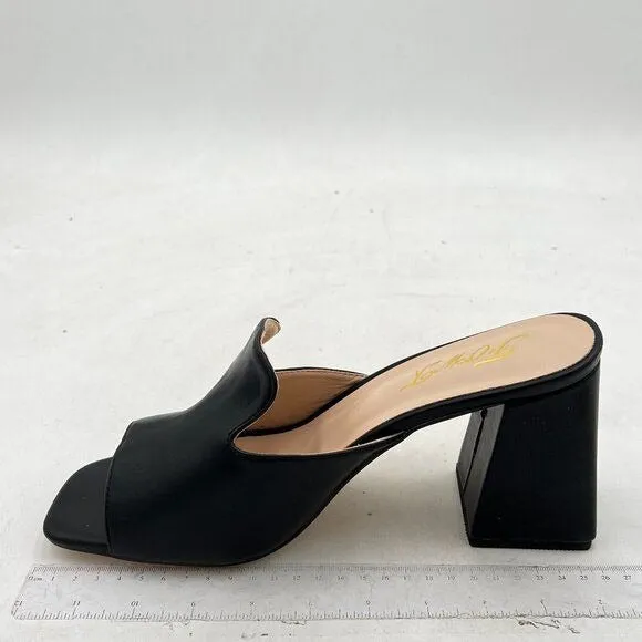 FOWT Black Square Open Toe Slip on Mule for Women Chic Flared High Heel Slipper