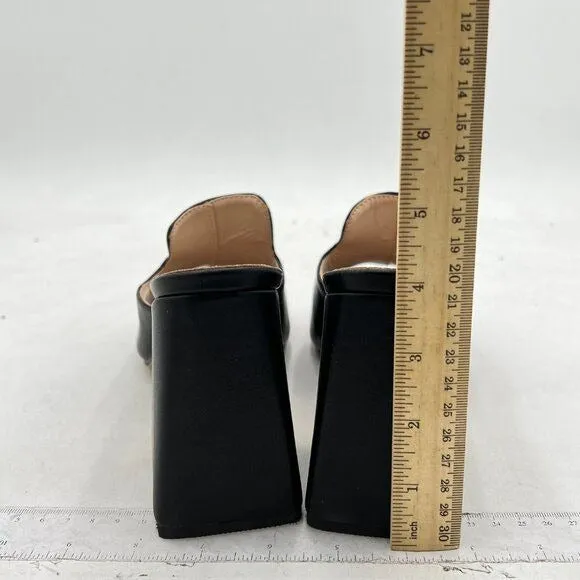 FOWT Black Square Open Toe Slip on Mule for Women Chic Flared High Heel Slipper