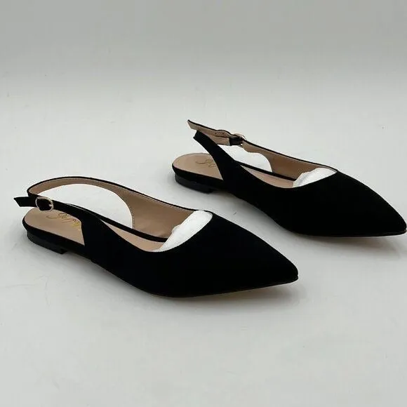 FOWT Black Suede Pointed Toe Slingback Buckle Strap Mule Travel Shoe