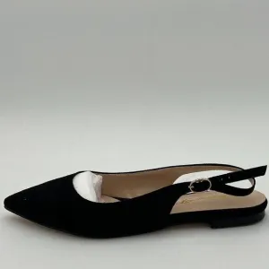 FOWT Black Suede Pointed Toe Slingback Buckle Strap Mule Travel Shoe