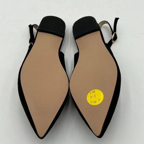 FOWT Black Suede Pointed Toe Slingback Buckle Strap Mule Travel Shoe