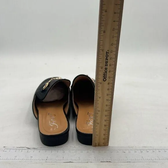 FOWT Buckle Mules for Women Flats Round Toe Mule Backless Slides Slip On Loafer