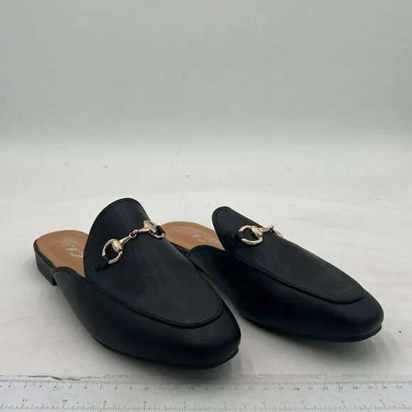 FOWT Buckle Mules for Women Flats Round Toe Mule Backless Slides Slip On Loafer