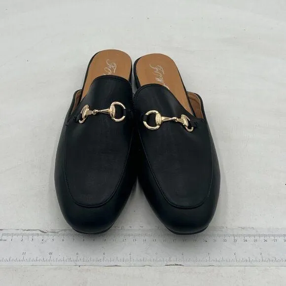 FOWT Buckle Mules for Women Flats Round Toe Mule Backless Slides Slip On Loafer