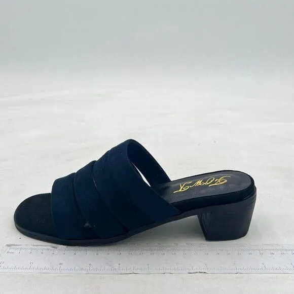 FOWT Dark Blue Square Toe Slip on Mule Chunky Low Heel Slipper Sandal Beach Shoe