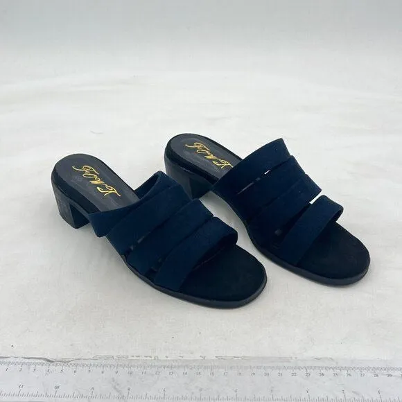 FOWT Dark Blue Square Toe Slip on Mule Chunky Low Heel Slipper Sandal Beach Shoe