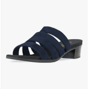 FOWT Dark Blue Square Toe Slip on Mule Chunky Low Heel Slipper Sandal Beach Shoe