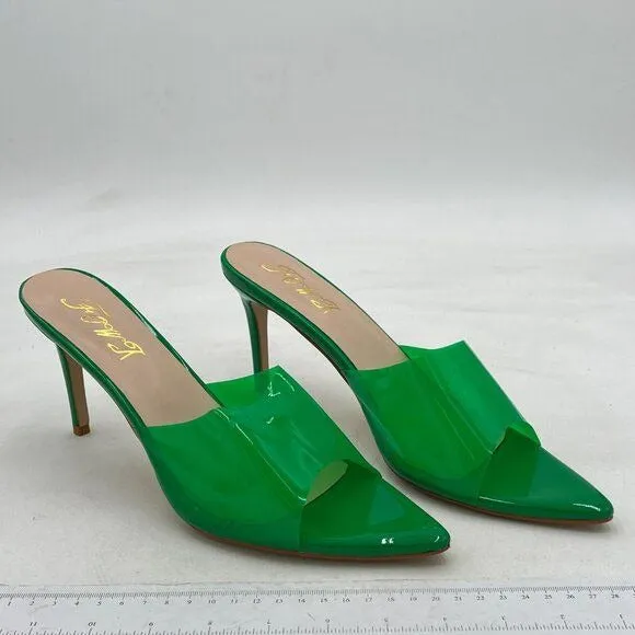 FOWT Green Clear PVC Mule Open Toe Transparent Women's Slipper High Heel Sandals