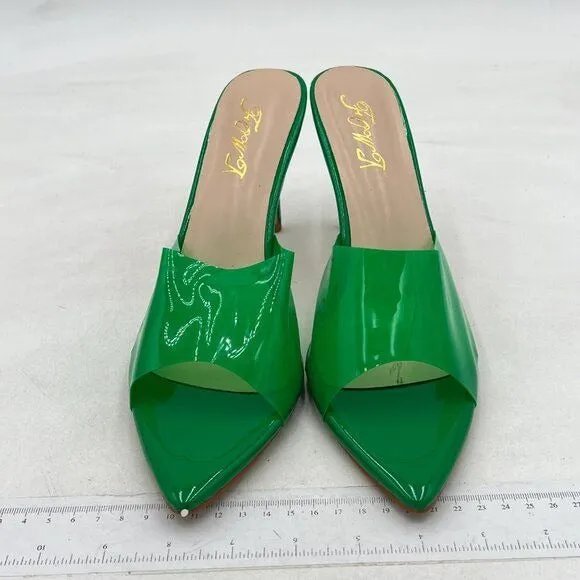 FOWT Green Clear PVC Mule Open Toe Transparent Women's Slipper High Heel Sandals