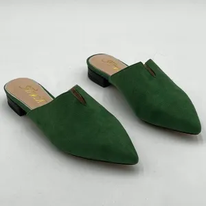 FOWT Green Suede Pointed Toe Loafer Low Heel Backless V Cut Sandals Casual Shoes