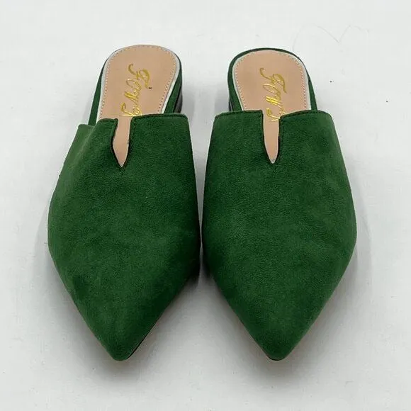 FOWT Green Suede Pointed Toe Loafer Low Heel Backless V Cut Sandals Casual Shoes