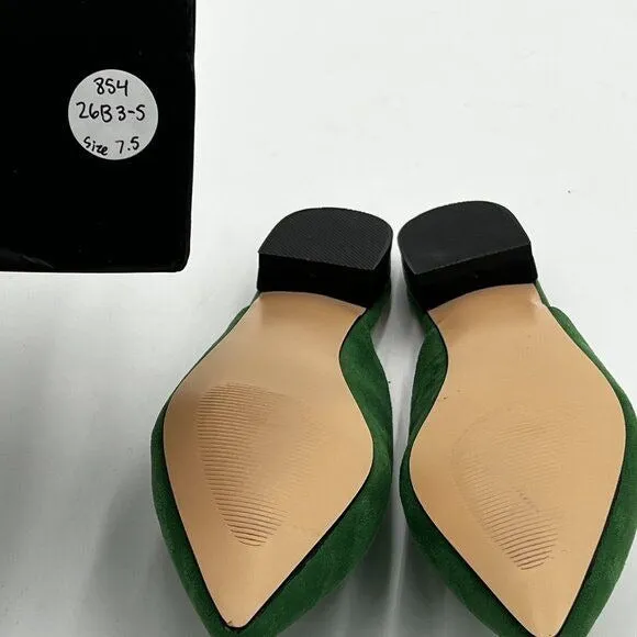 FOWT Green Suede Pointed Toe Loafer Low Heel Backless V Cut Sandals Casual Shoes