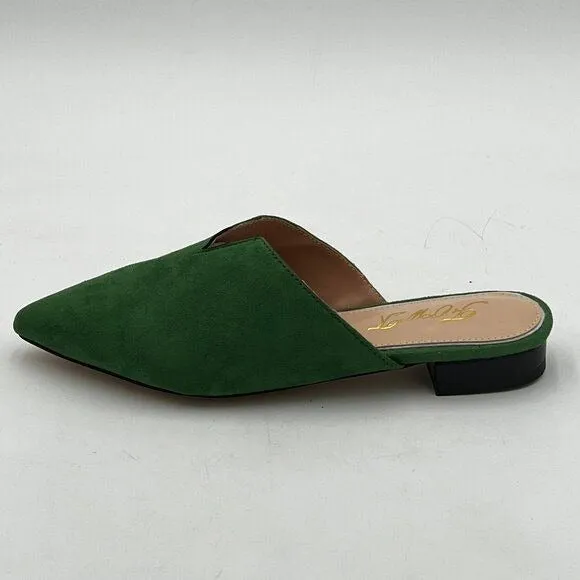 FOWT Green Suede Pointed Toe Loafer Low Heel Backless V Cut Sandals Casual Shoes