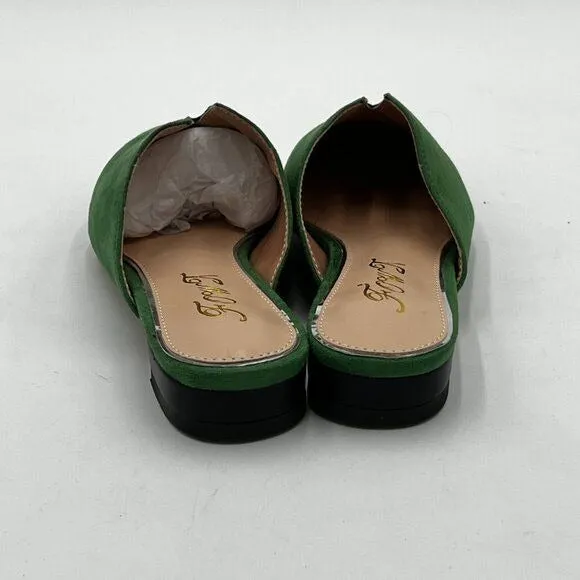 FOWT Green Suede Pointed Toe Loafer Low Heel Backless V Cut Sandals Casual Shoes