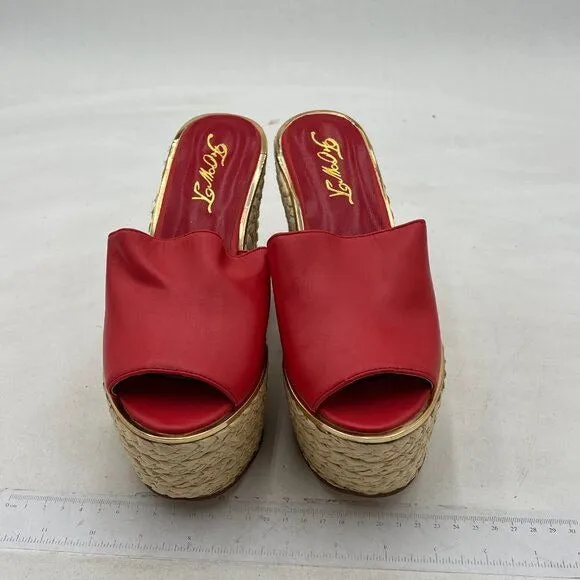 FOWT Red Platform Wedge Sandals Espadrilles Braided Open Toe Slip On Summer Mule